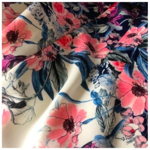 GUESS Floral-Print Open-Back Sheath Dress White Blue Size 14 - Picture 5 of 11